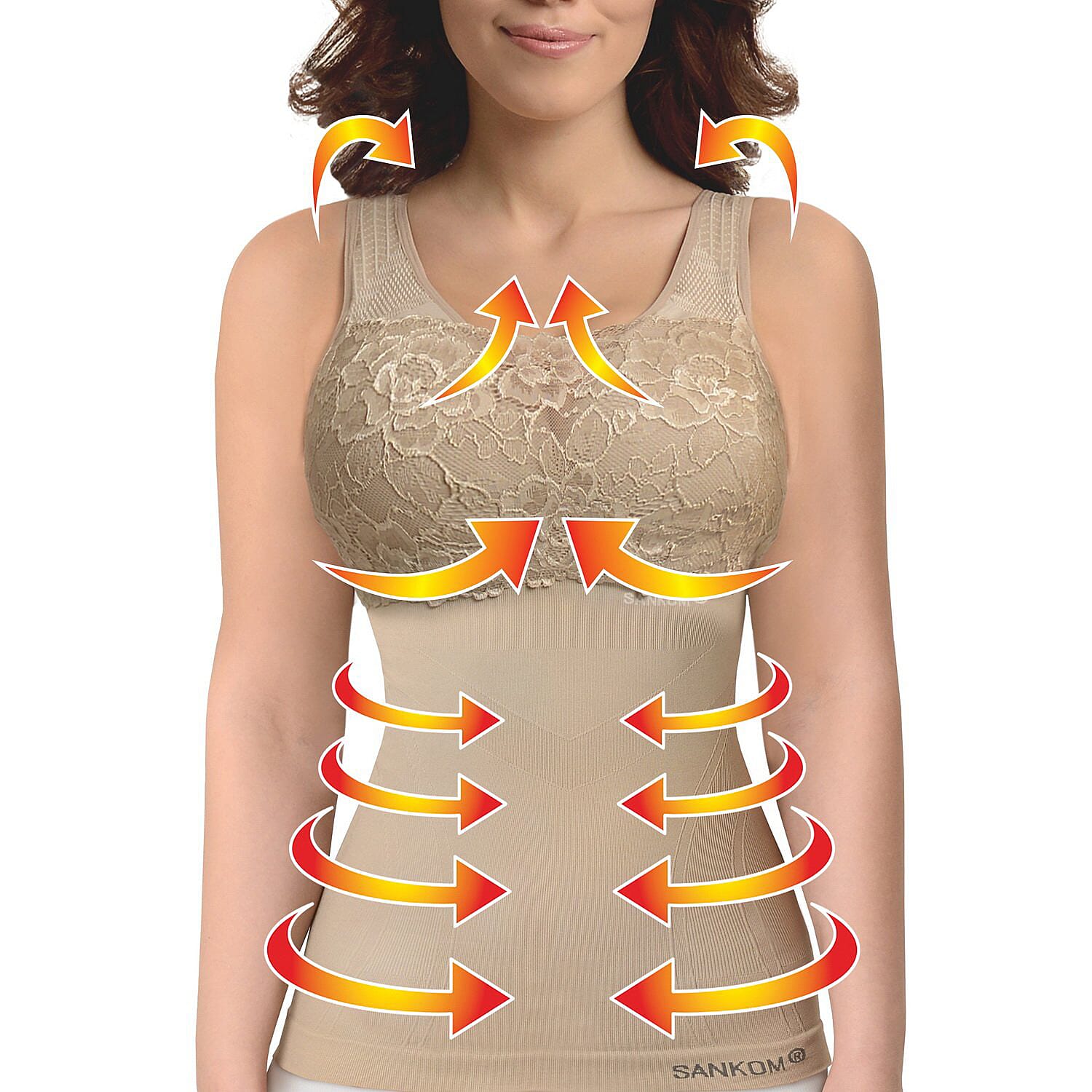 Sankom Patent Shaping Camisole with Bra with Cooling Fibers - S/M | Beige