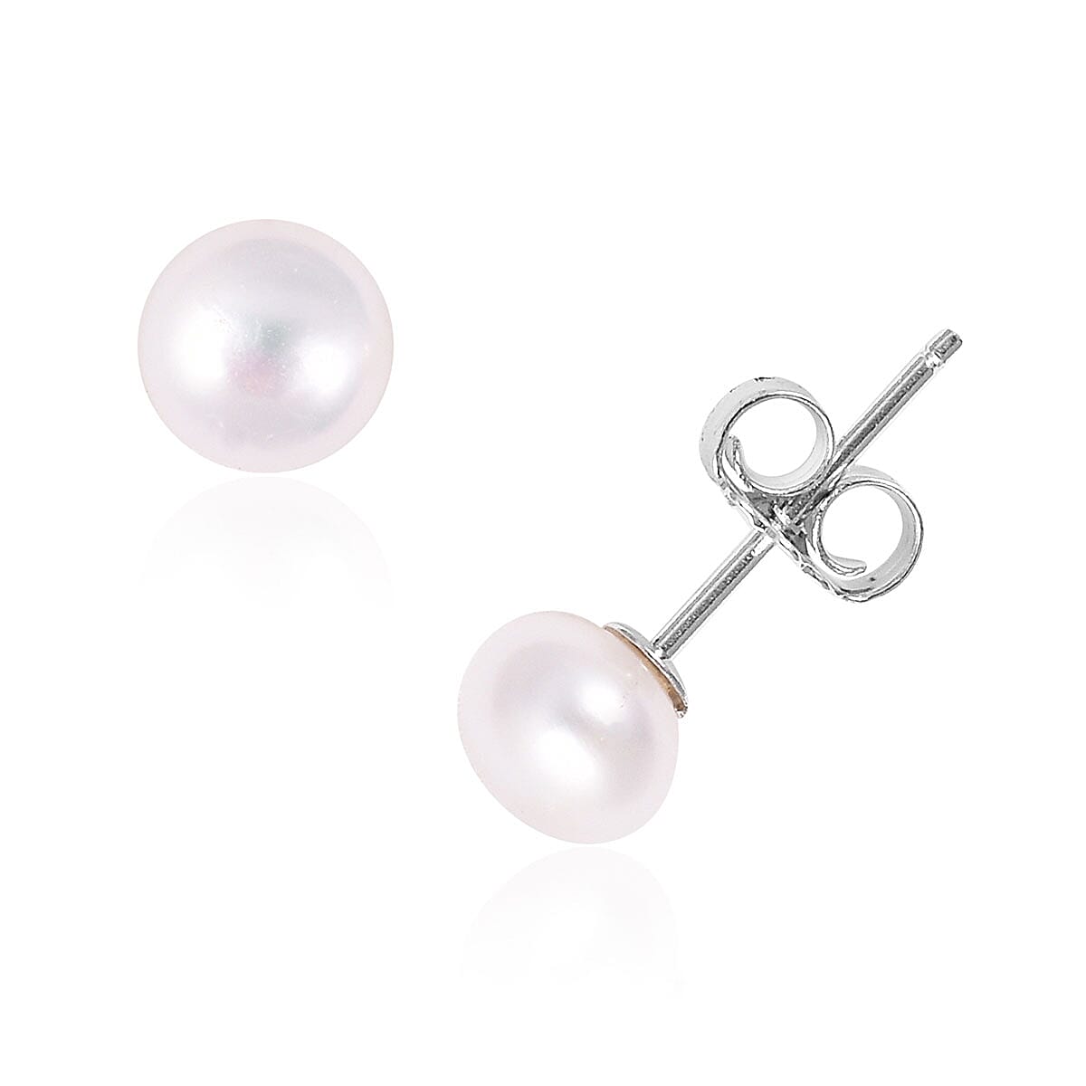 1.80 ctw Set of 2 Freshwater Pearl and Simulated Diamond Stud Earrings in Sterling Silver