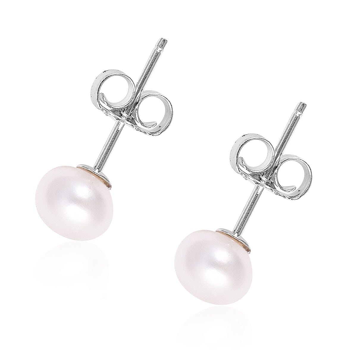 1.80 ctw Set of 2 Freshwater Pearl and Simulated Diamond Stud Earrings in Sterling Silver