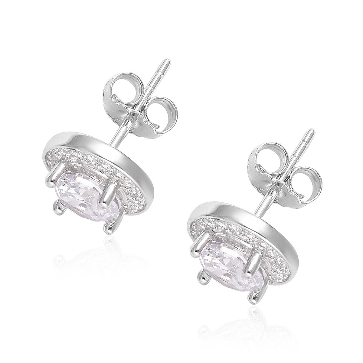 1.80 ctw Set of 2 Freshwater Pearl and Simulated Diamond Stud Earrings in Sterling Silver