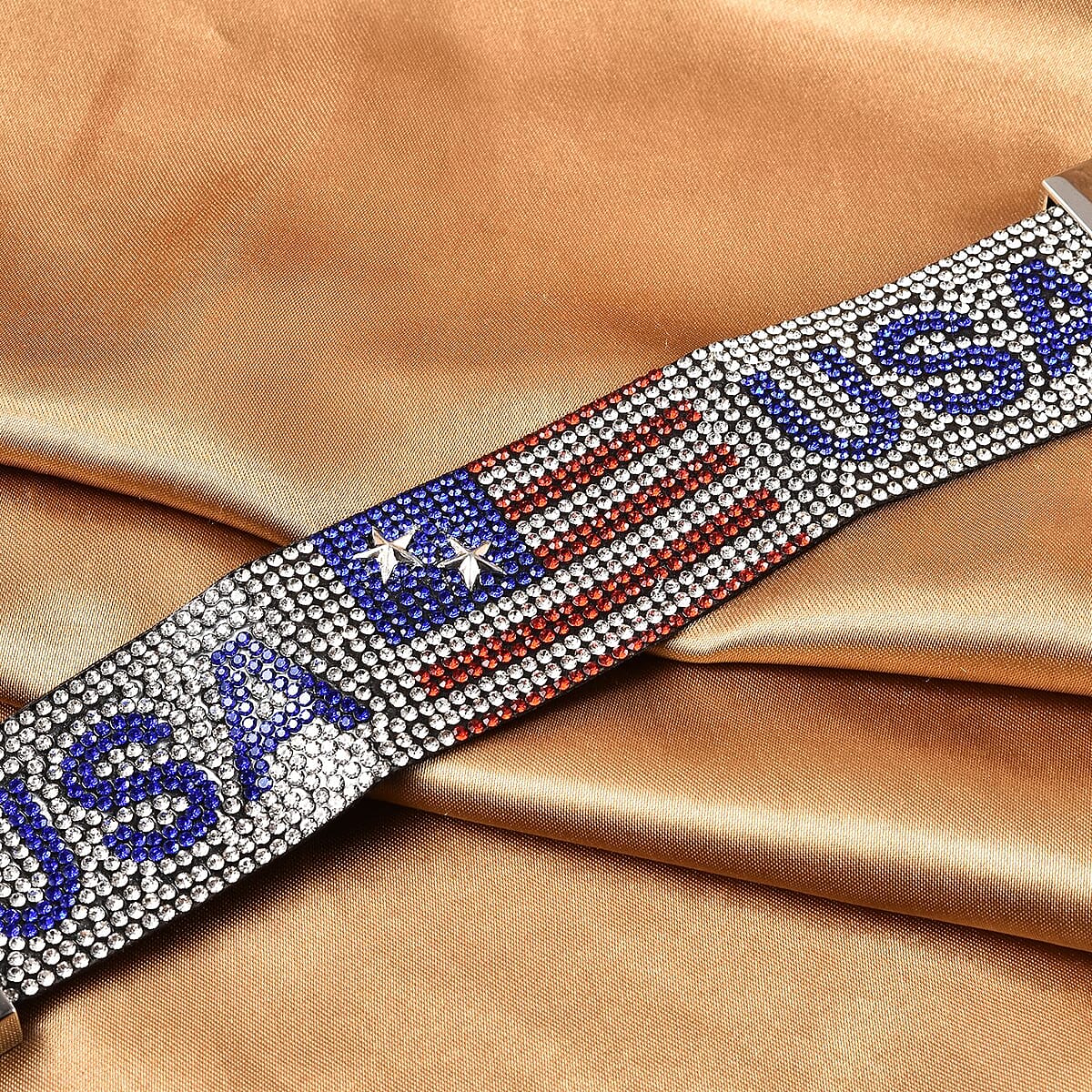 Multi Color Austrian Crystal USA Flag Bracelet in Silvertone (7.25 In) image number 1