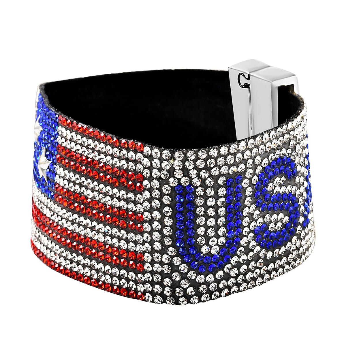 Multi Color Austrian Crystal USA Flag Bracelet in Silvertone (7.25 In) image number 3