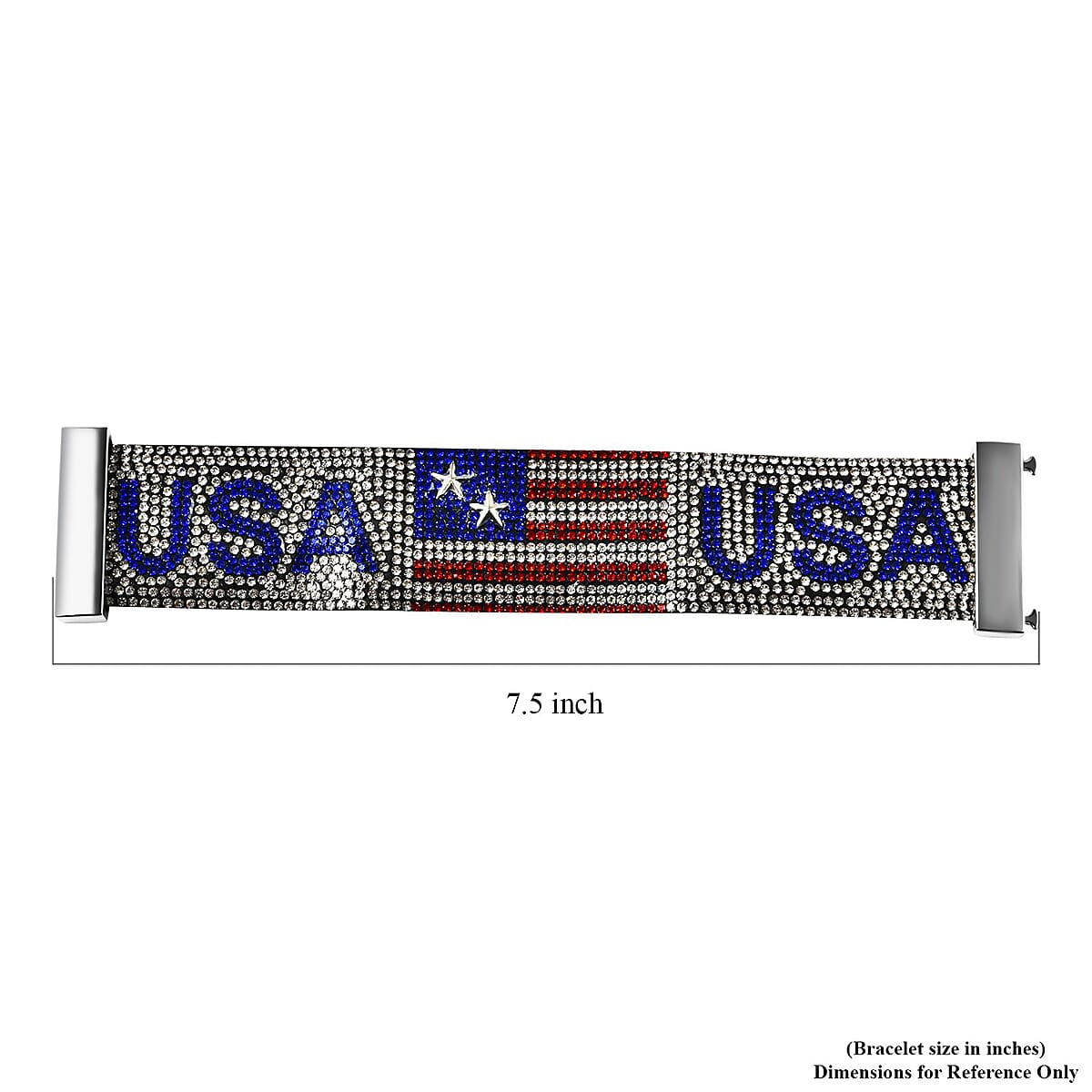 Multi Color Austrian Crystal USA Flag Bracelet in Silvertone (7.25 In) image number 6