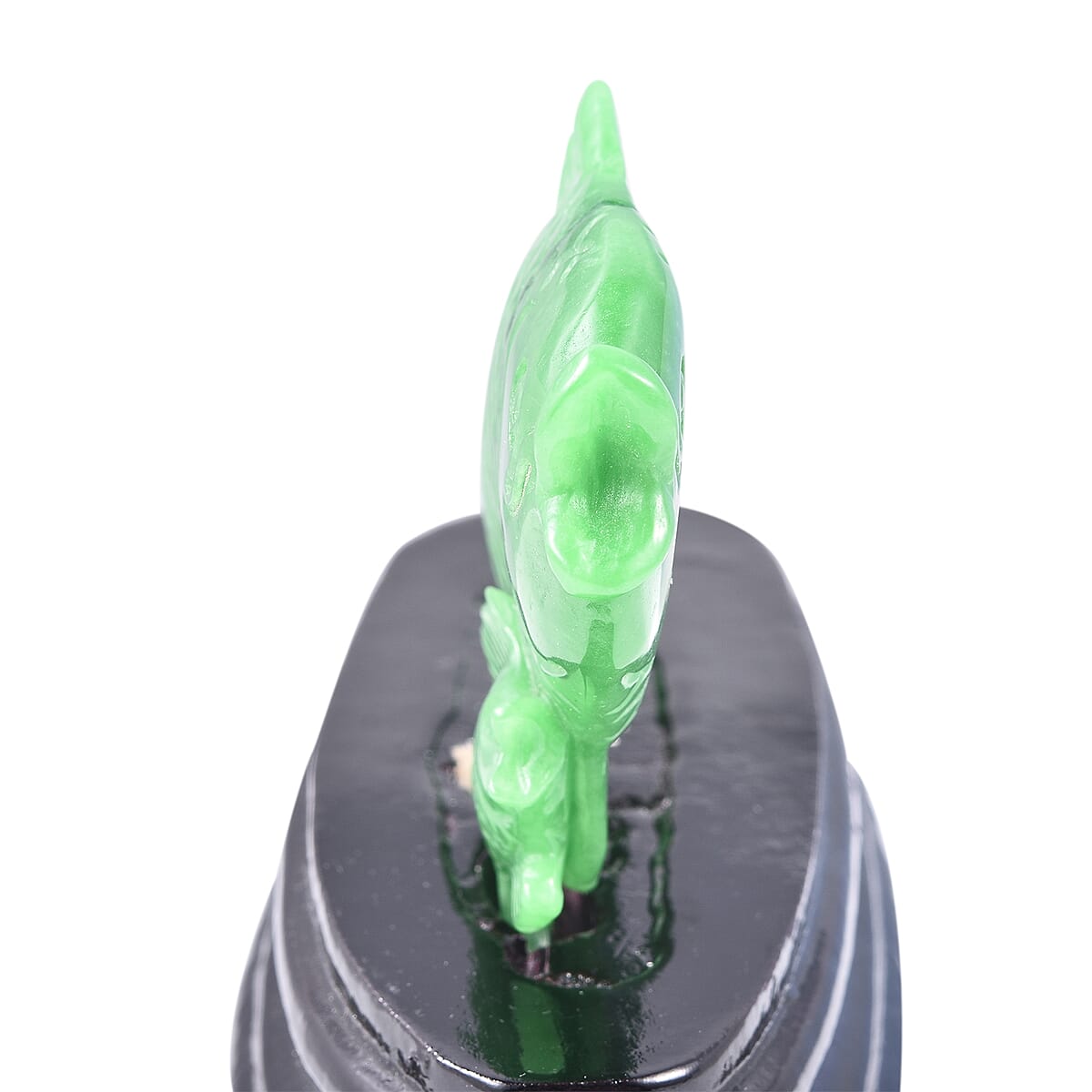 Hand Carved Green Jade Fish Gem Decor with Wooden Seat image number 3