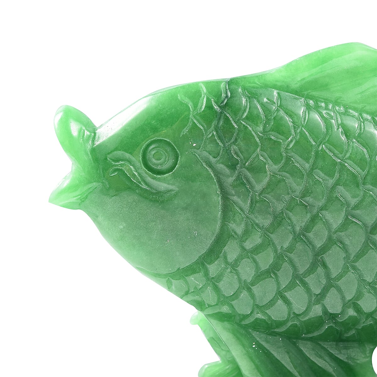 Hand Carved Green Jade Fish Gem Decor with Wooden Seat image number 4