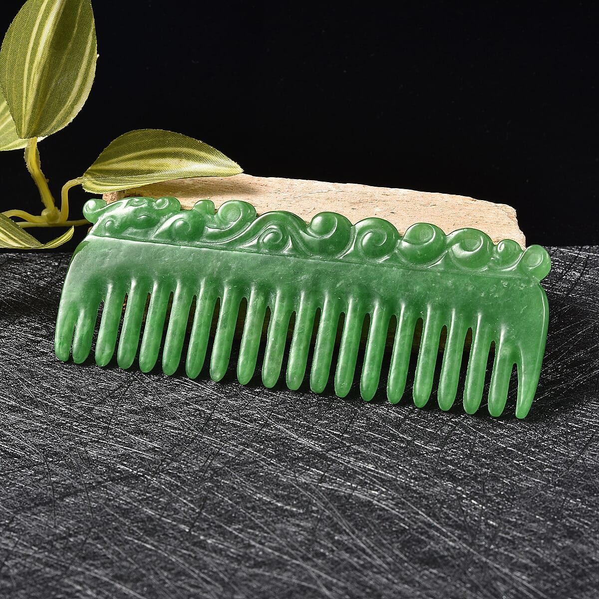 Hand Craved Green Jade (D) Comb Accessory 213.5ctw image number 1