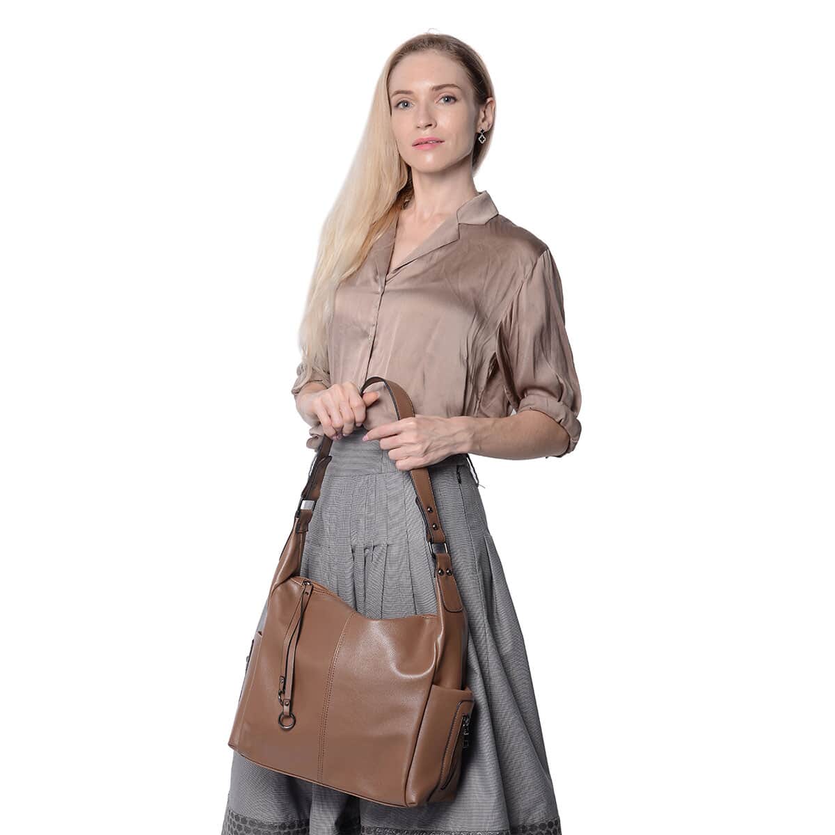 Brown Faux Leather Hobo Bag image number 1