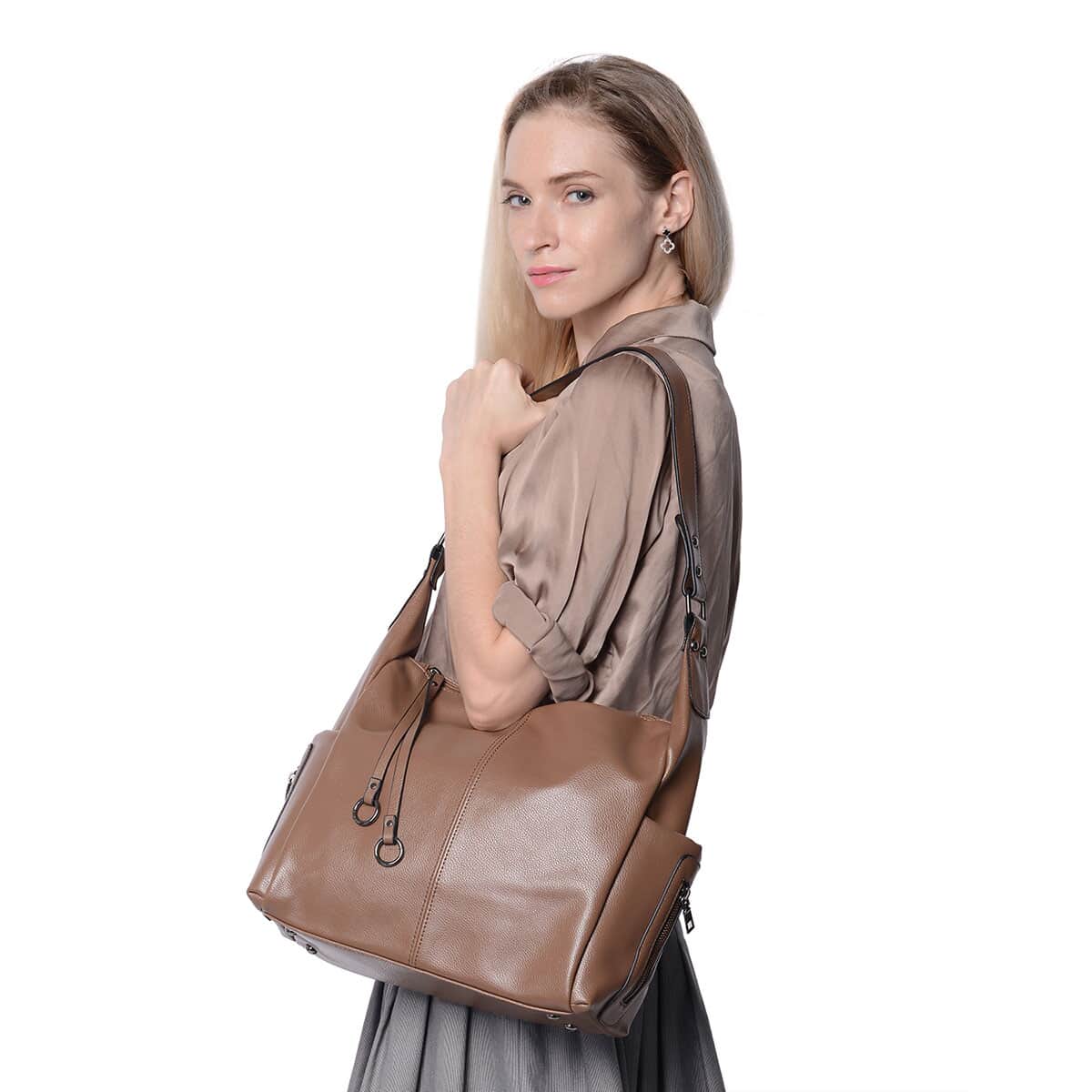 Brown Faux Leather Hobo Bag image number 2