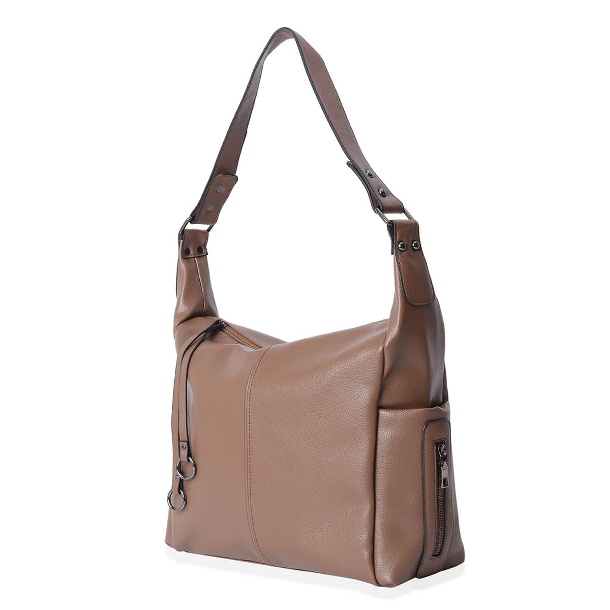 Brown Faux Leather Hobo Bag image number 3