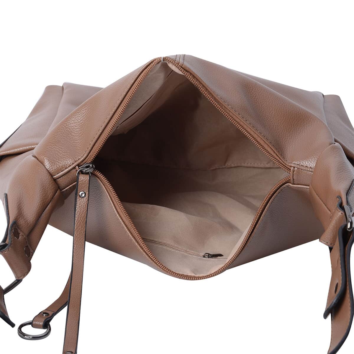 Brown Faux Leather Hobo Bag image number 5