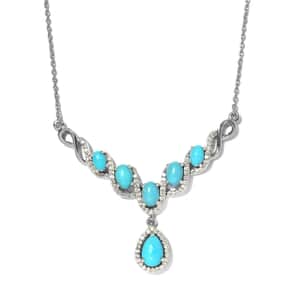 Premium Sleeping Beauty Turquoise White Zircon 5.25 ctw Necklace, 18 Inch Necklace, Platinum Over Sterling Silver Necklace