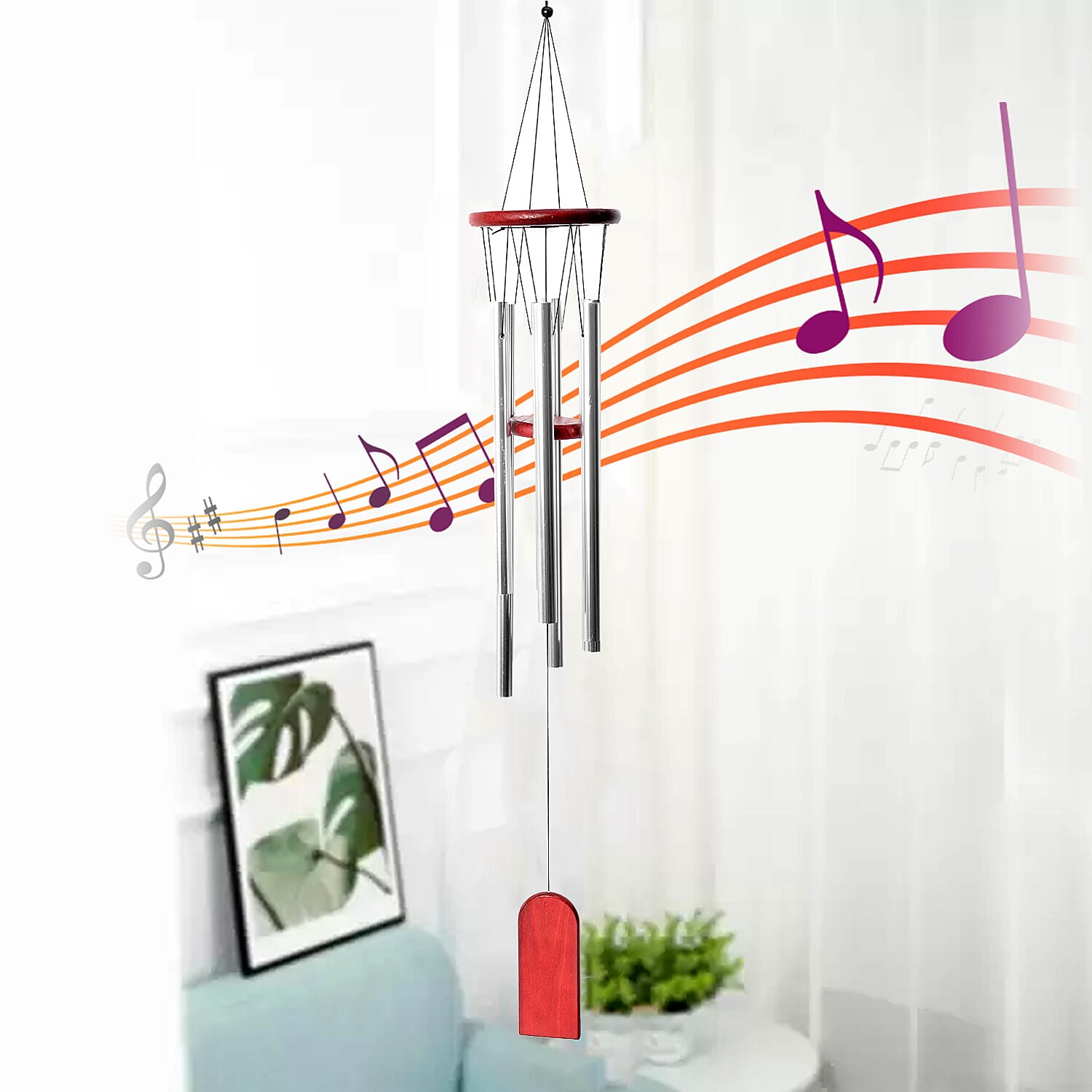 Red Wood Silvertone Tube Wind Chimes