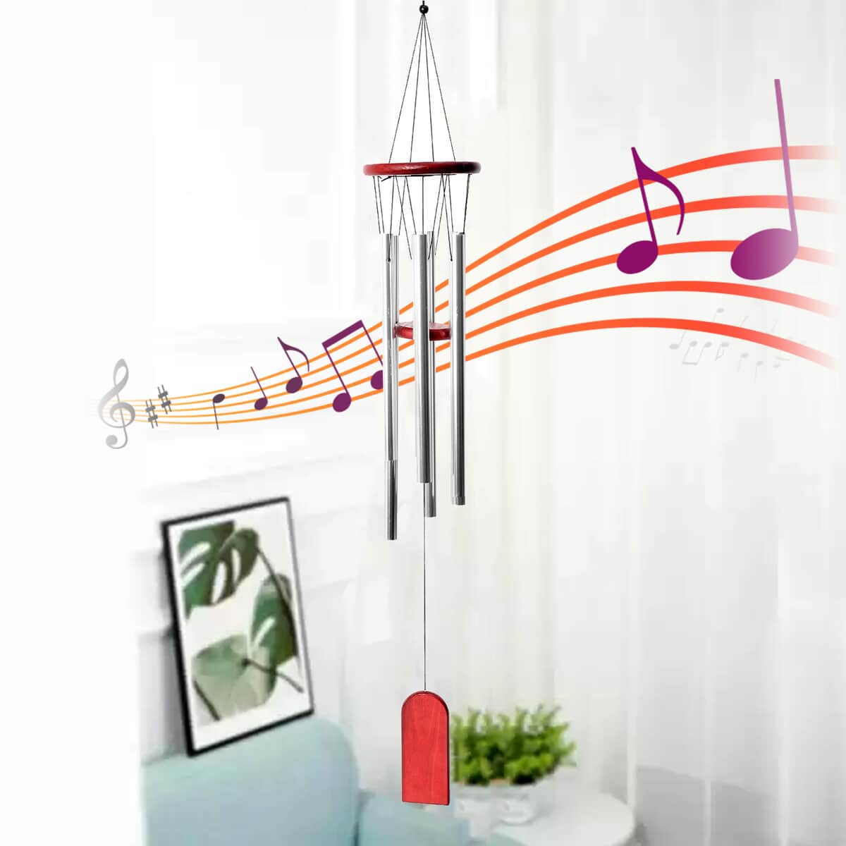 Red Wood Silvertone Tube Wind Chimes image number 1