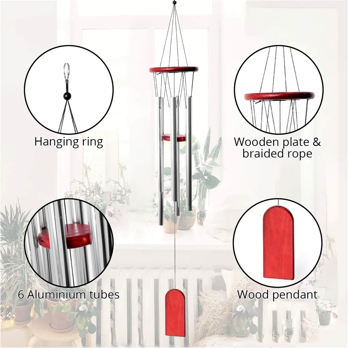 Red Wood Silvertone Tube Wind Chimes image number 2