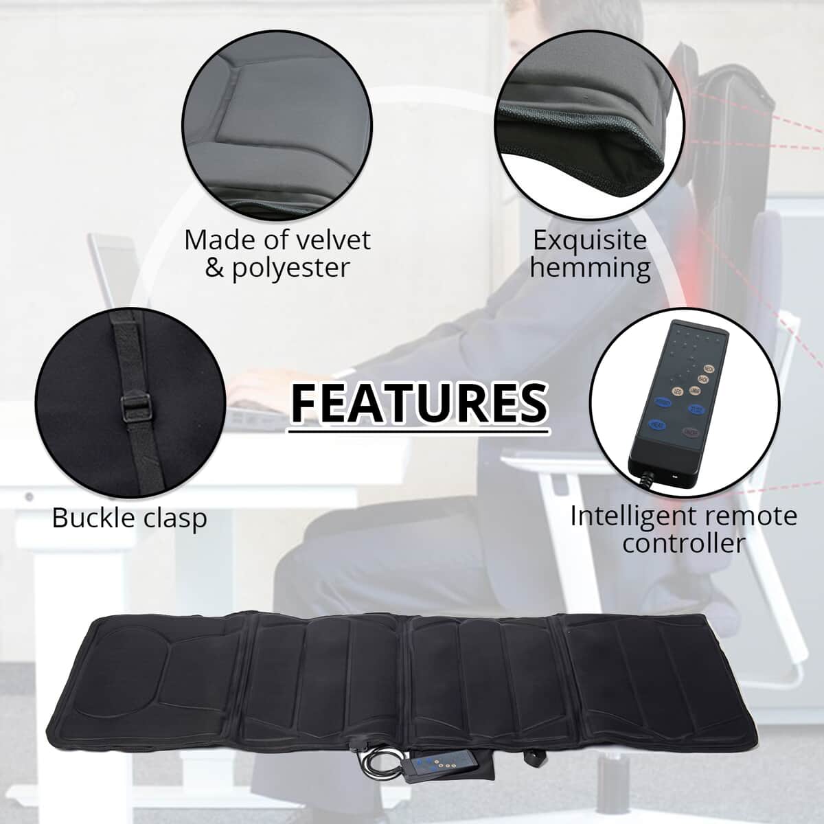 HOMESMART Black Full Body Massaging and Heating Mat with 10 Motors, 5 Modes and 3 Intensity Levels image number 2