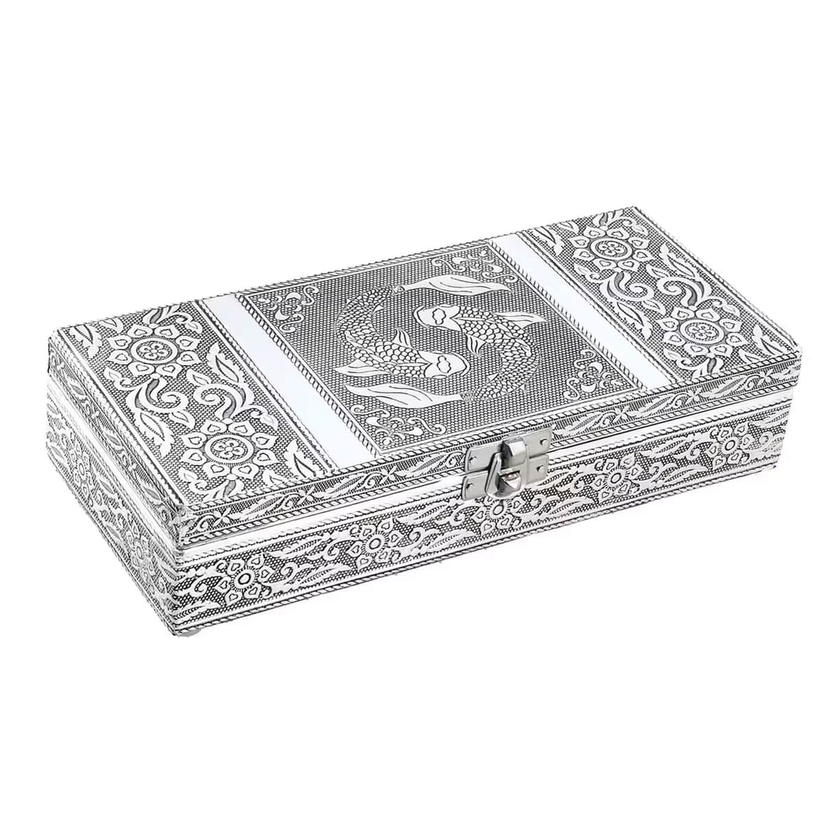 Handcrafted Yin Yang Pattern Embossed Aluminum Oxidized Jewelry Box image number 0