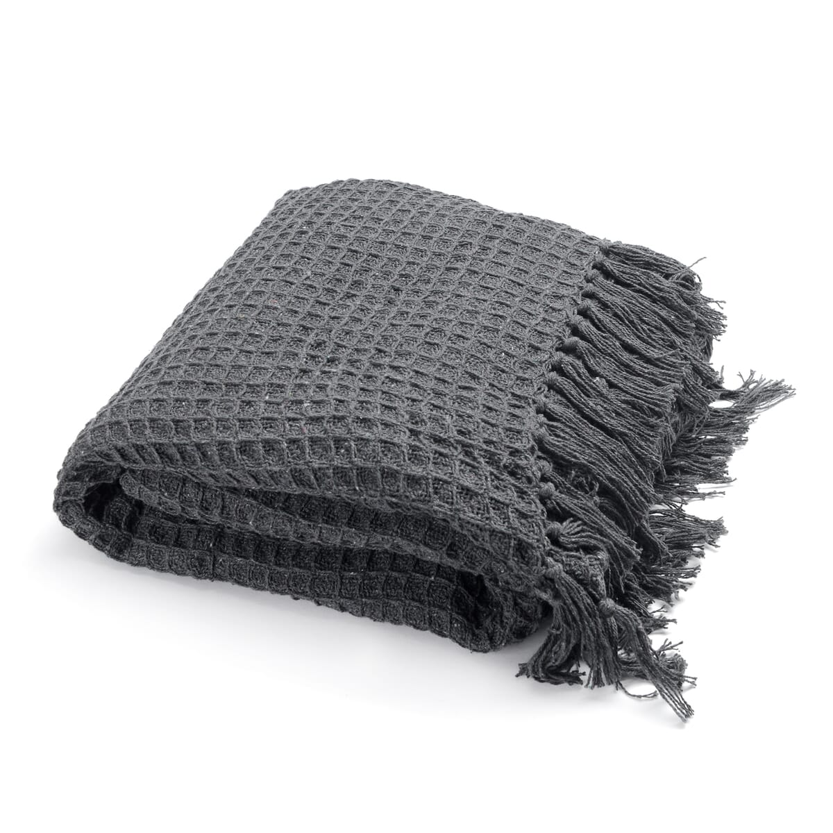 Navy Blue Honeycomb Pattern Throw with Tassels image number 0