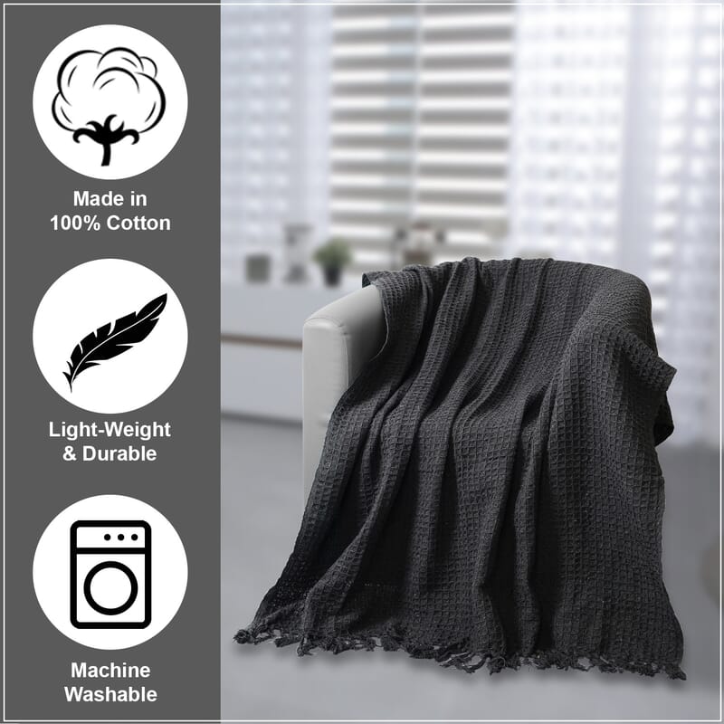 Navy Blue Honeycomb Pattern Throw with Tassels