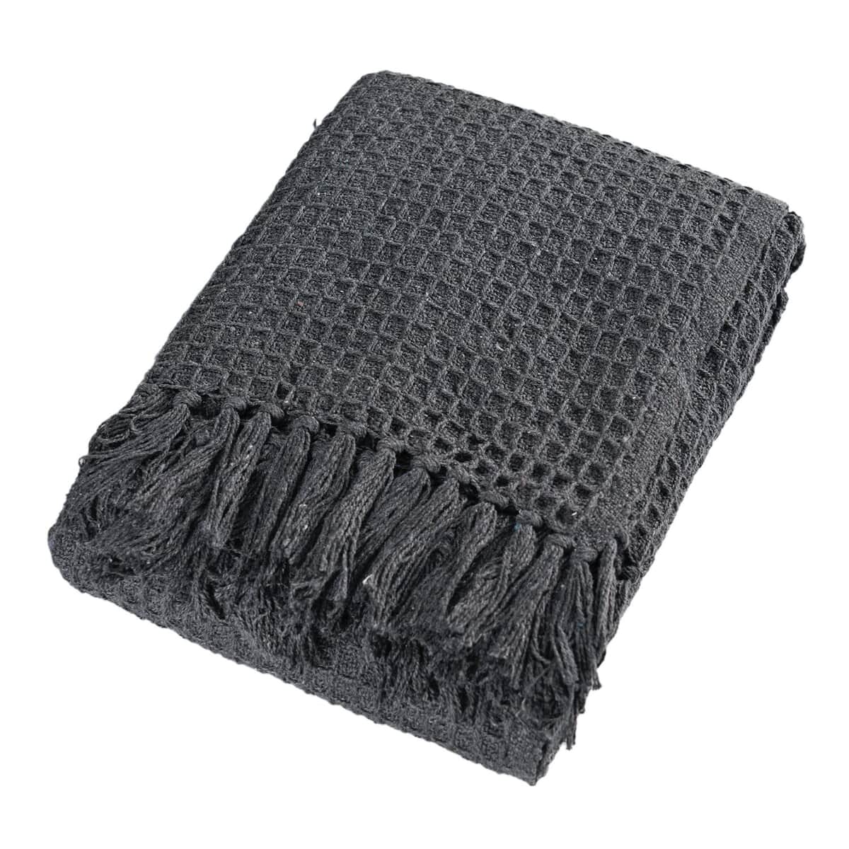 Charcoal Honeycomb Pattern Throw with Tassels (Cotton) image number 0