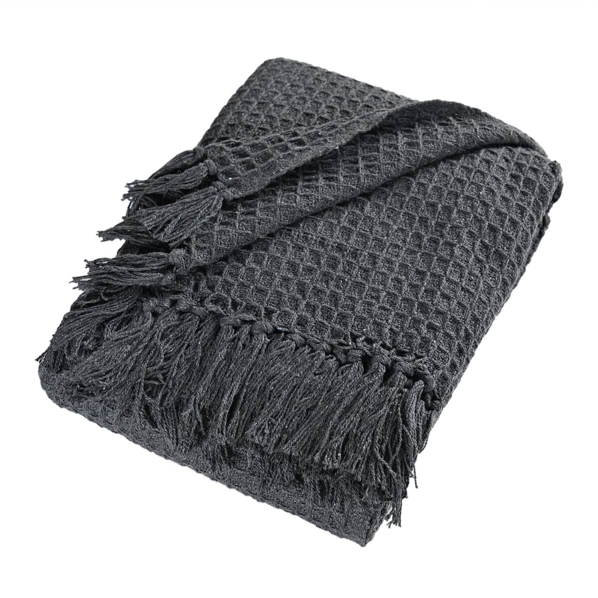 Charcoal Honeycomb Pattern Throw with Tassels (Cotton) image number 2