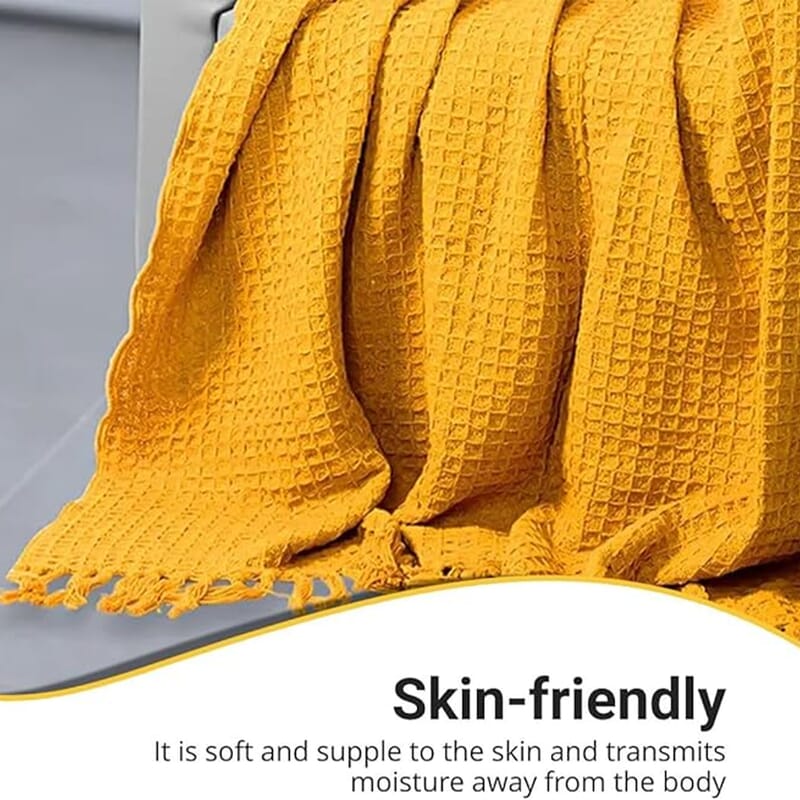 Mustard Honeycomb Pattern Throw with Tassels (Cotton)