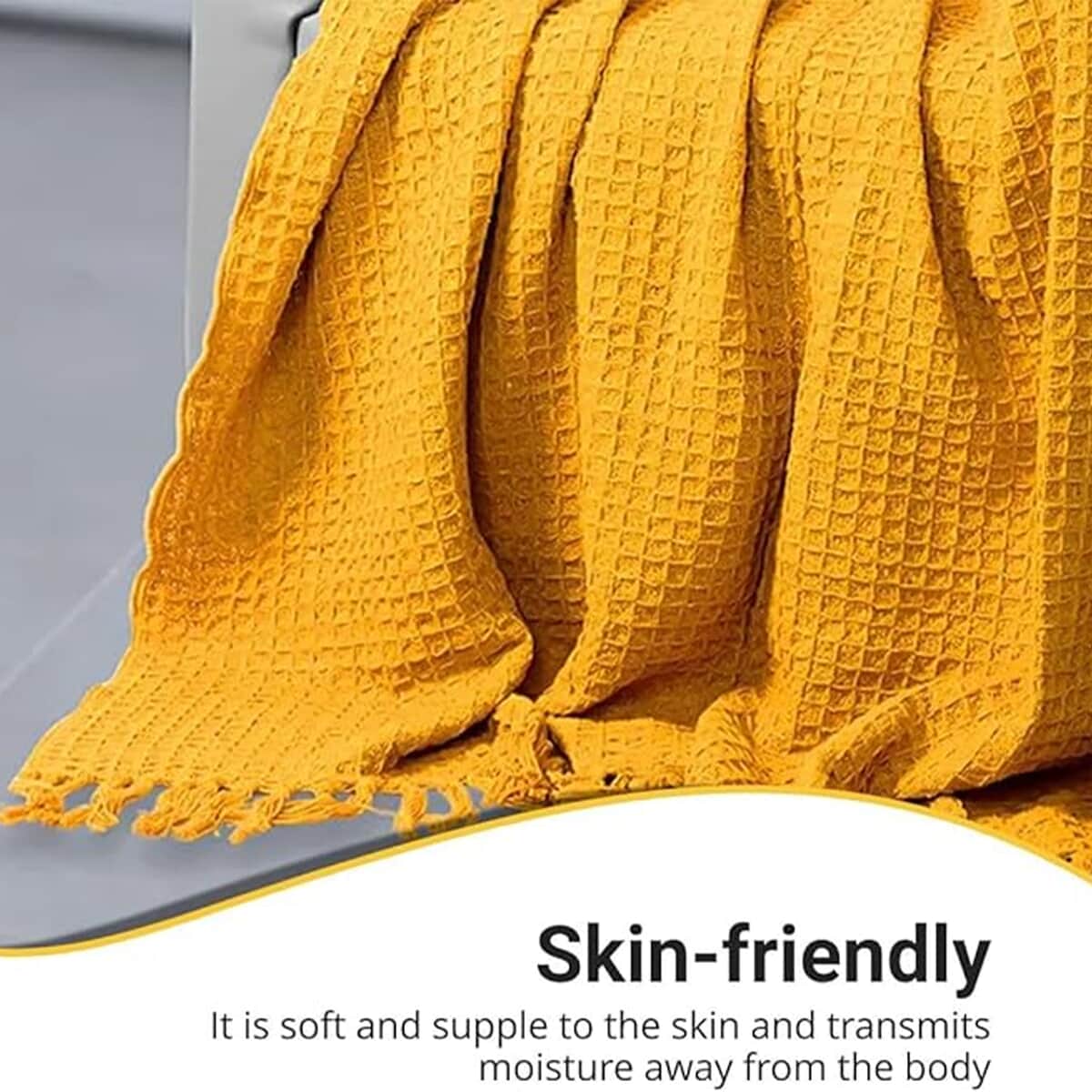 Mustard Honeycomb Pattern Throw with Tassels (Cotton) image number 2