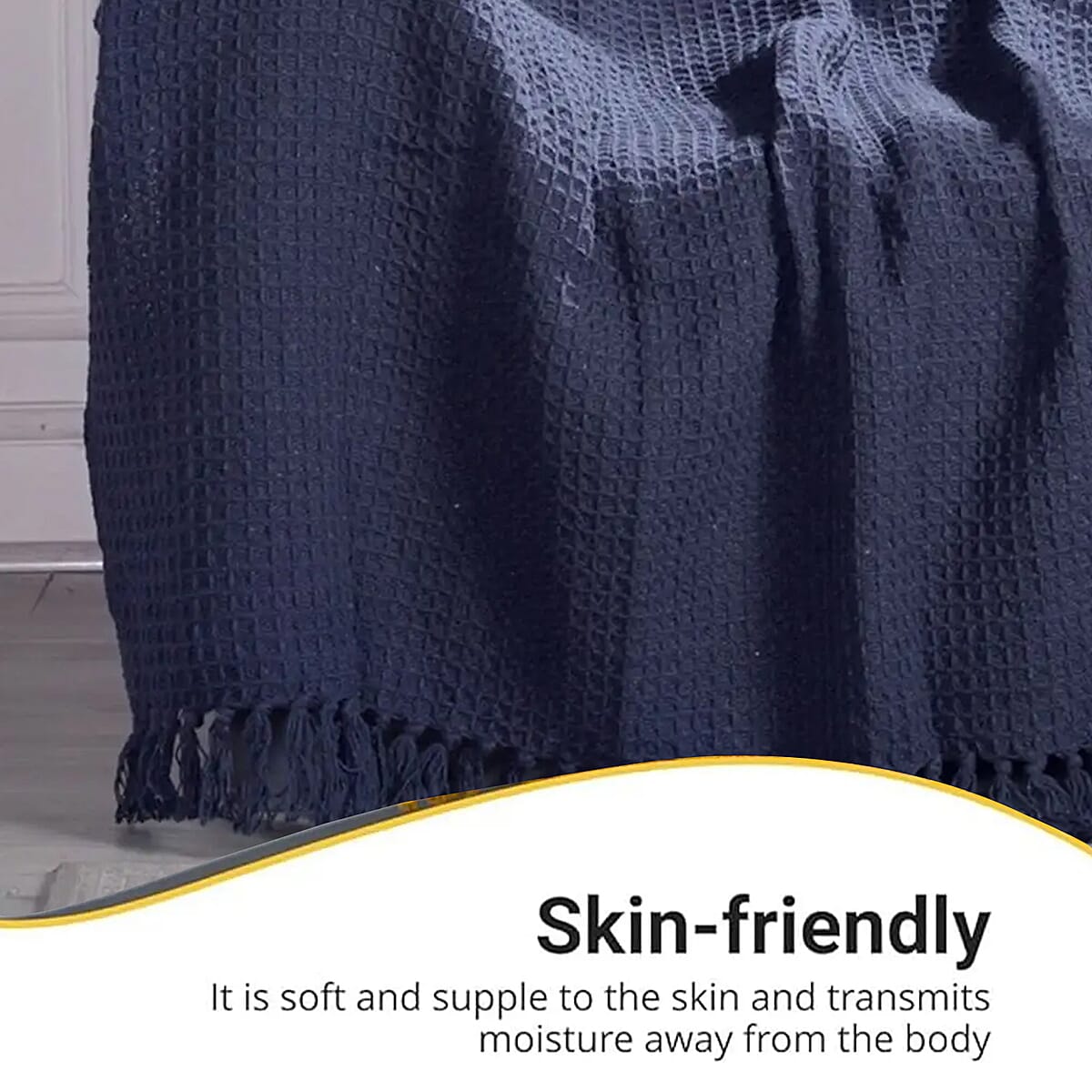 Teal Honeycomb Pattern Throw with Tassels (Cotton) image number 2