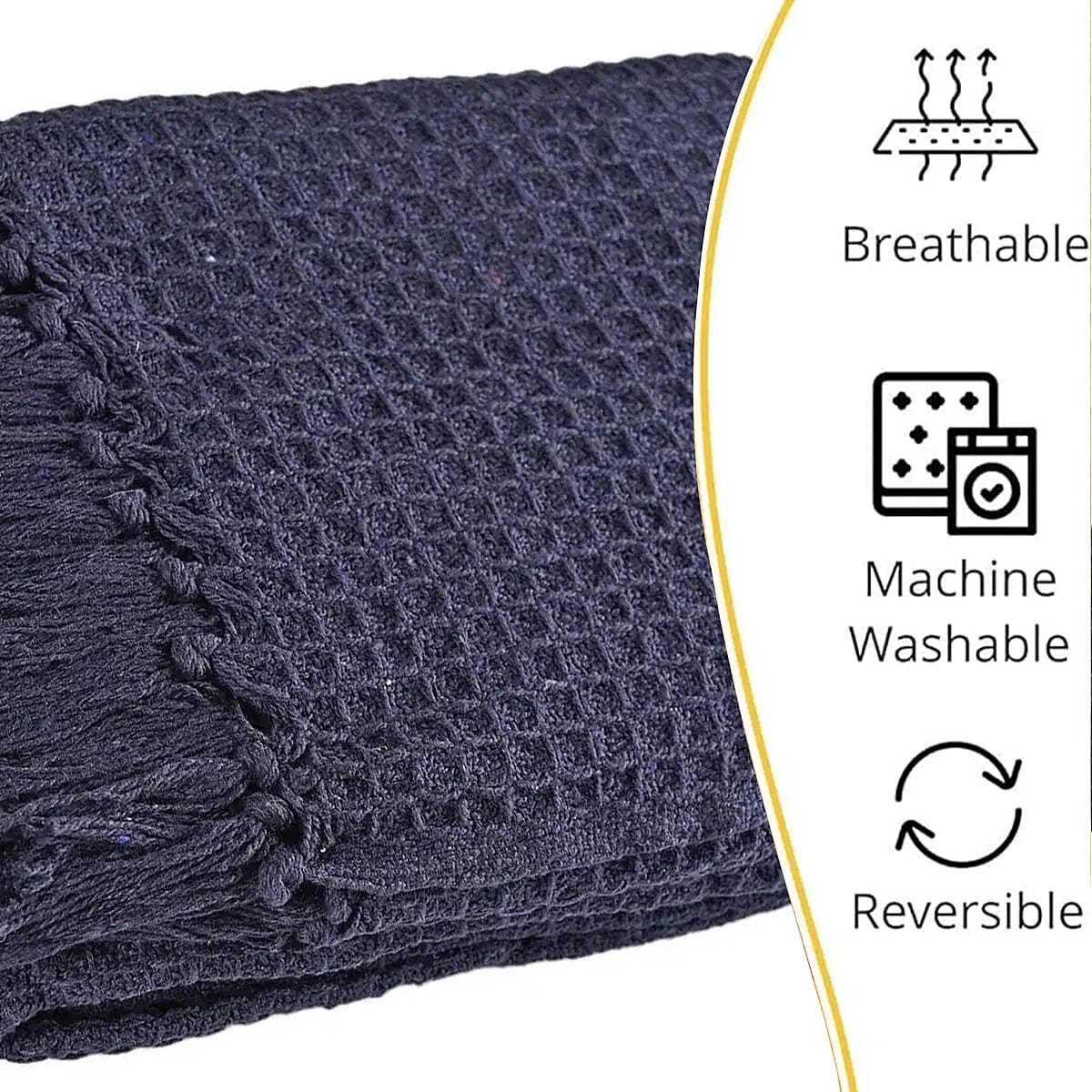 Teal Honeycomb Pattern Throw with Tassels (Cotton) image number 3