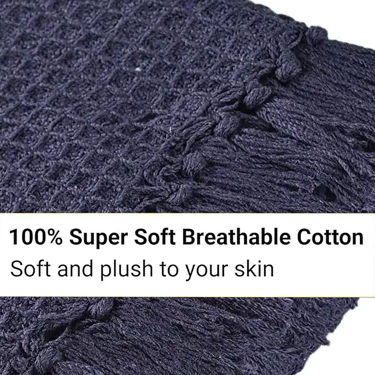 Teal Honeycomb Pattern Throw with Tassels (Cotton) image number 4