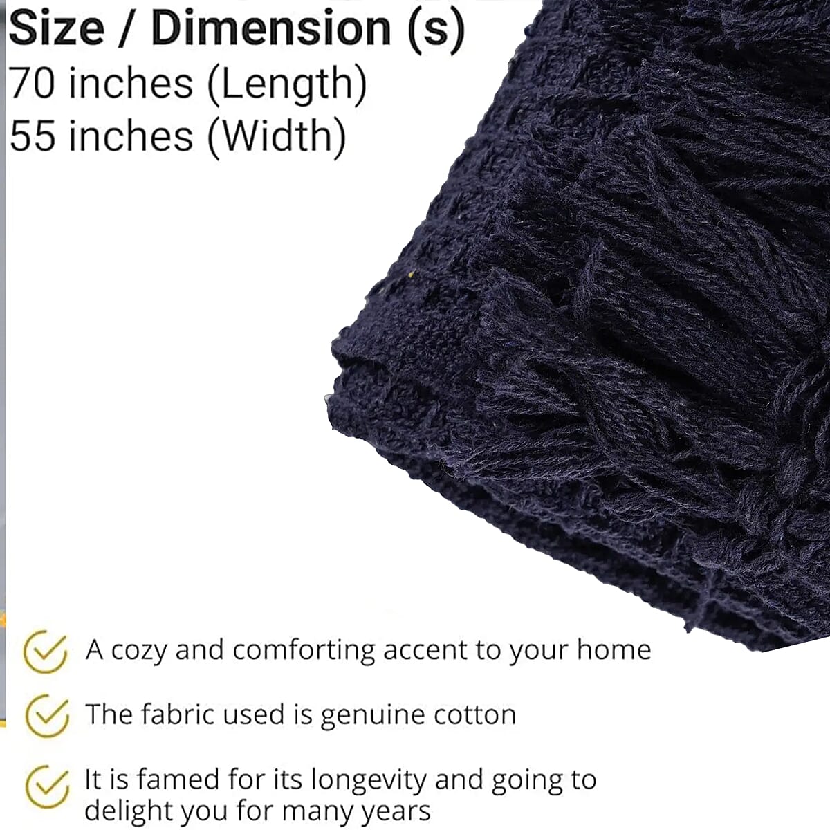 Teal Honeycomb Pattern Throw with Tassels (Cotton) image number 5