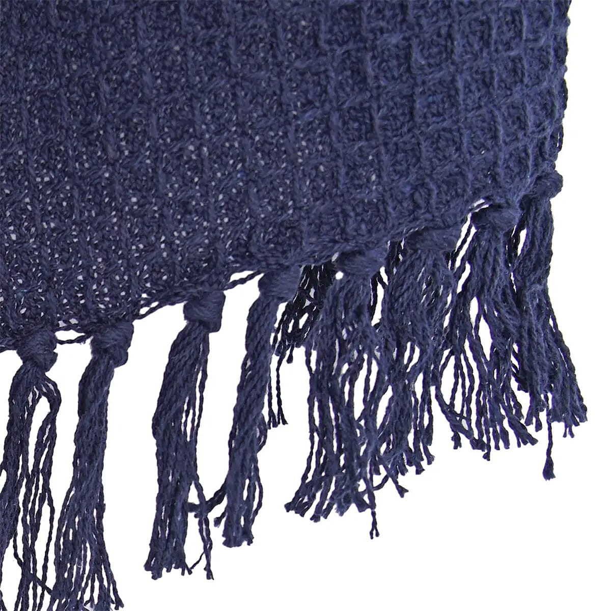 Teal Honeycomb Pattern Throw with Tassels (Cotton) image number 6