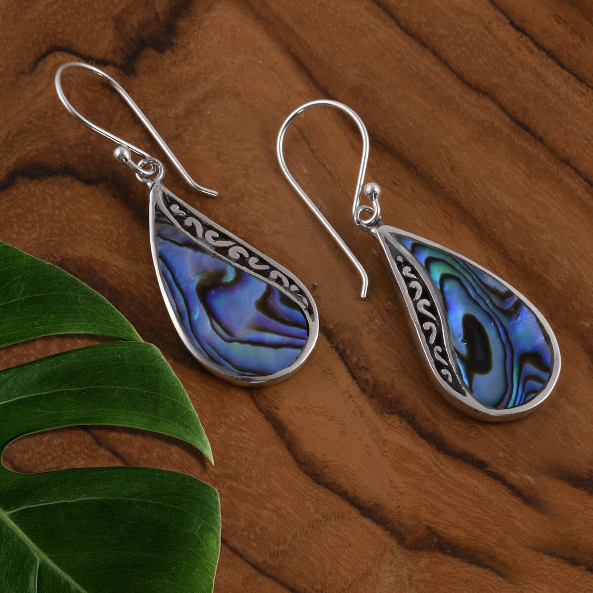 Abalone Shell Drop Earrings For Women in Sterling Silver, Beach Fashion Jewelry image number 1