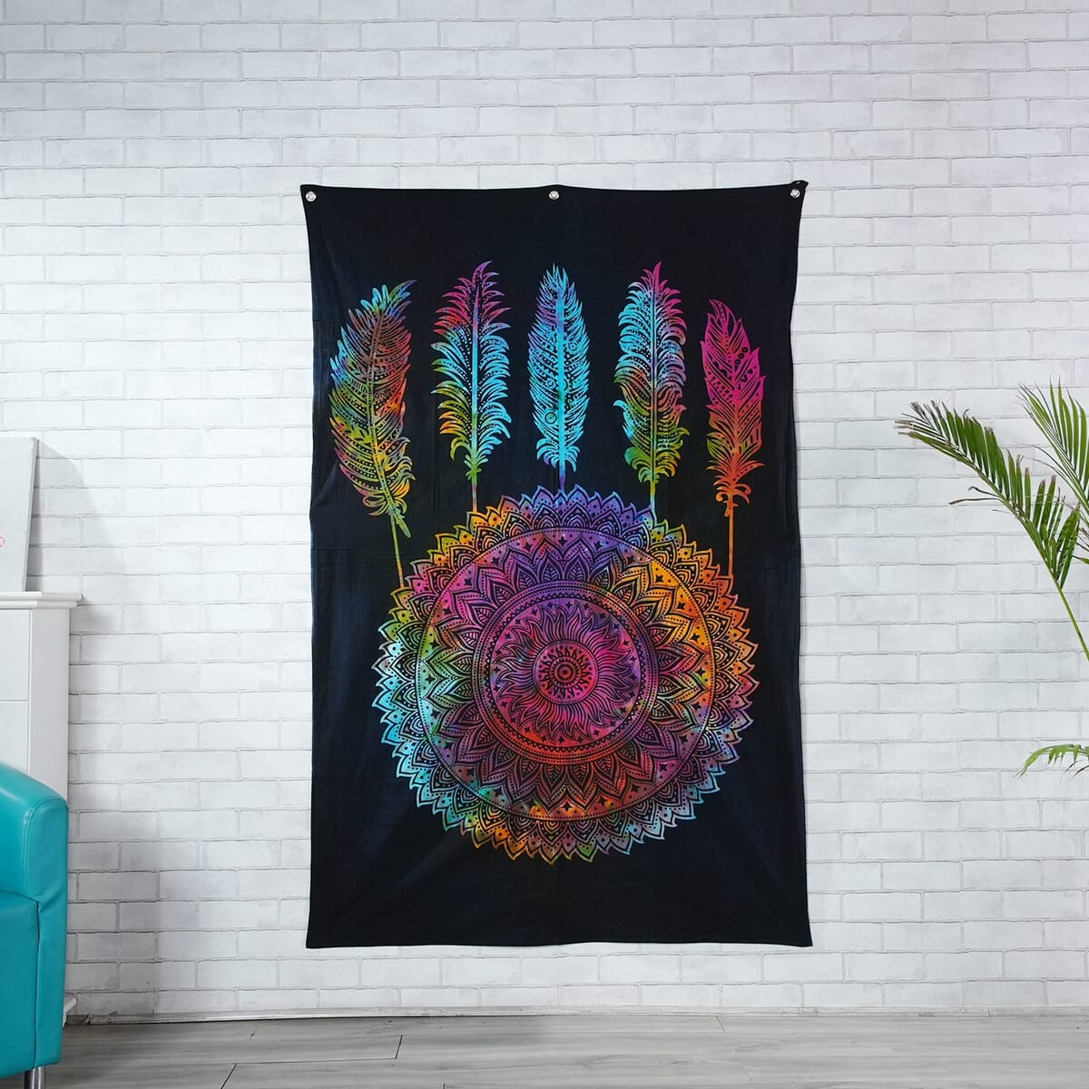 Multi Color Cotton Dreamcatcher Screen Printed Tie Dye Tapestry Wall Hanging image number 1