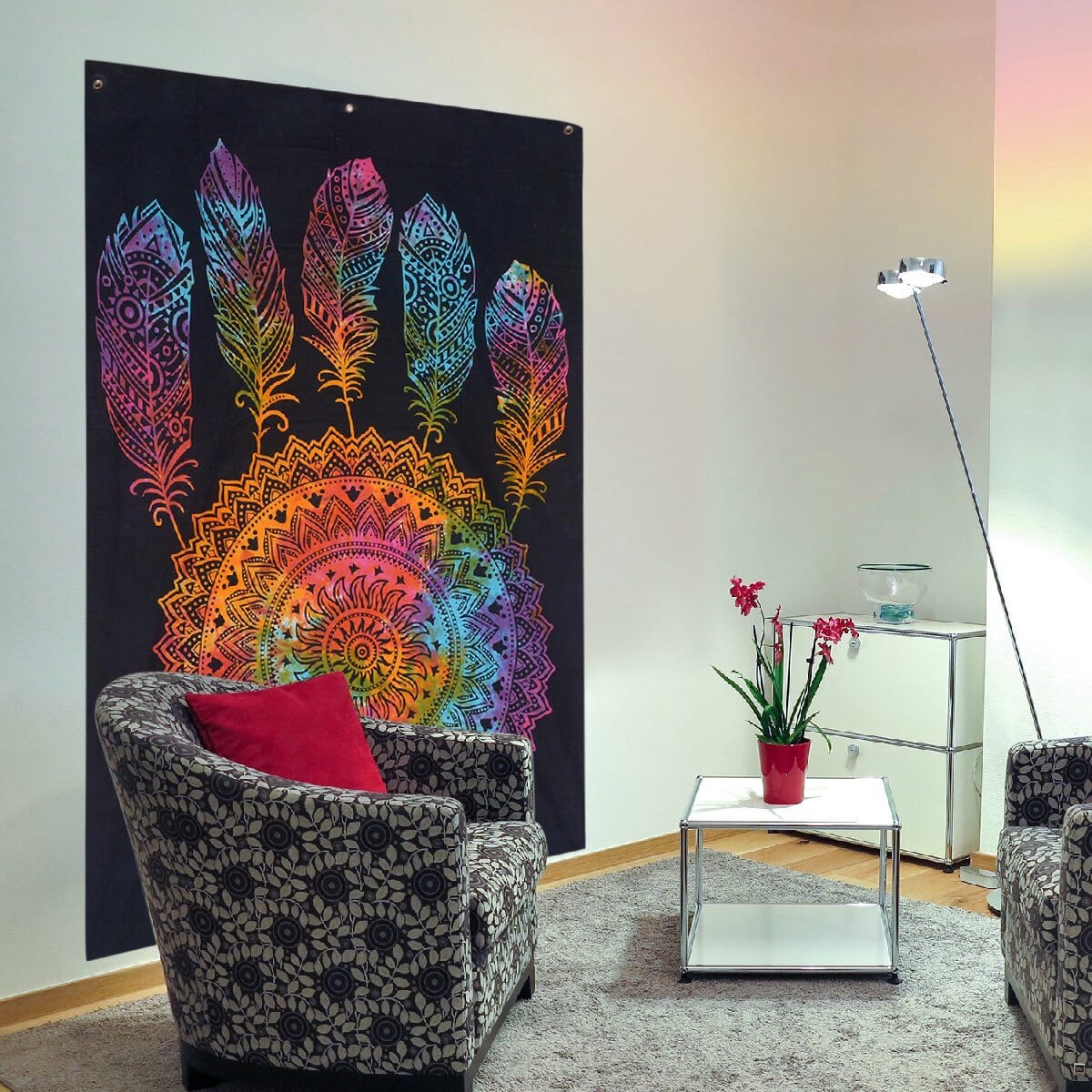 Multi Color Cotton Dreamcatcher Screen Printed Tie Dye Tapestry Wall Hanging image number 2