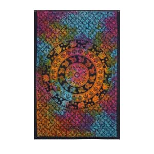 Multi Color Cotton Screen Printed Tie Dye Dreamcatcher Tapestry Wall Hanging (52x82)