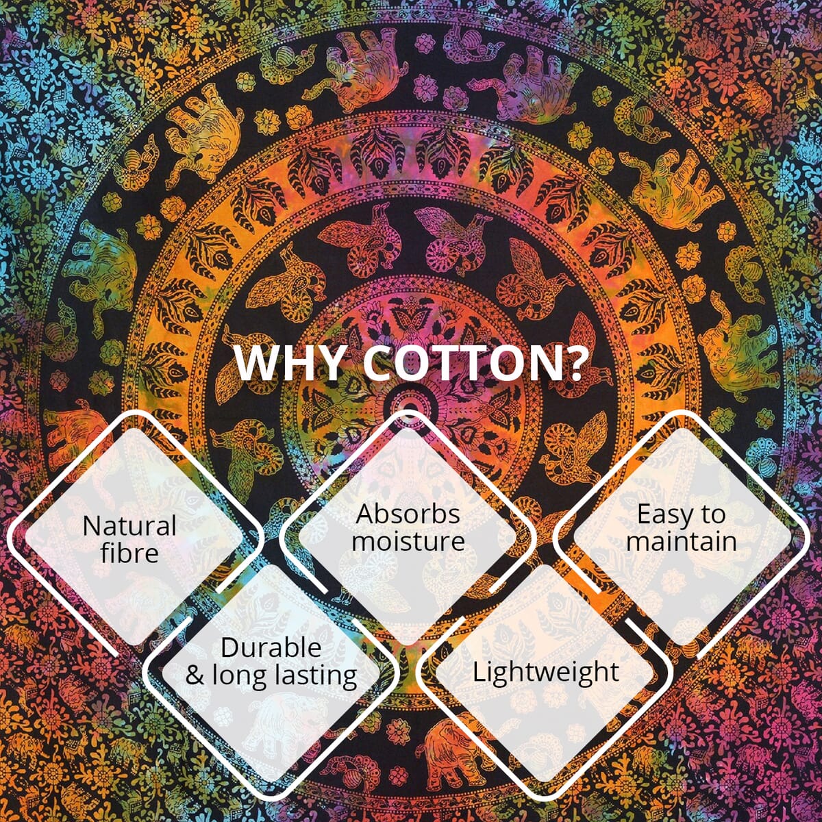 Multi Color Cotton Chakra Screen Printed Tie Dye Tapestry Wall Hanging image number 3