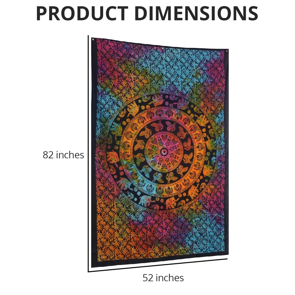 Multi Color Cotton Chakra Screen Printed Tie Dye Tapestry Wall Hanging image number 4