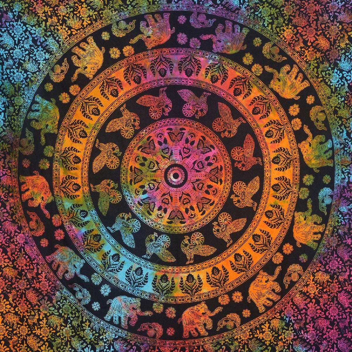 Multi Color Cotton Chakra Screen Printed Tie Dye Tapestry Wall Hanging image number 5