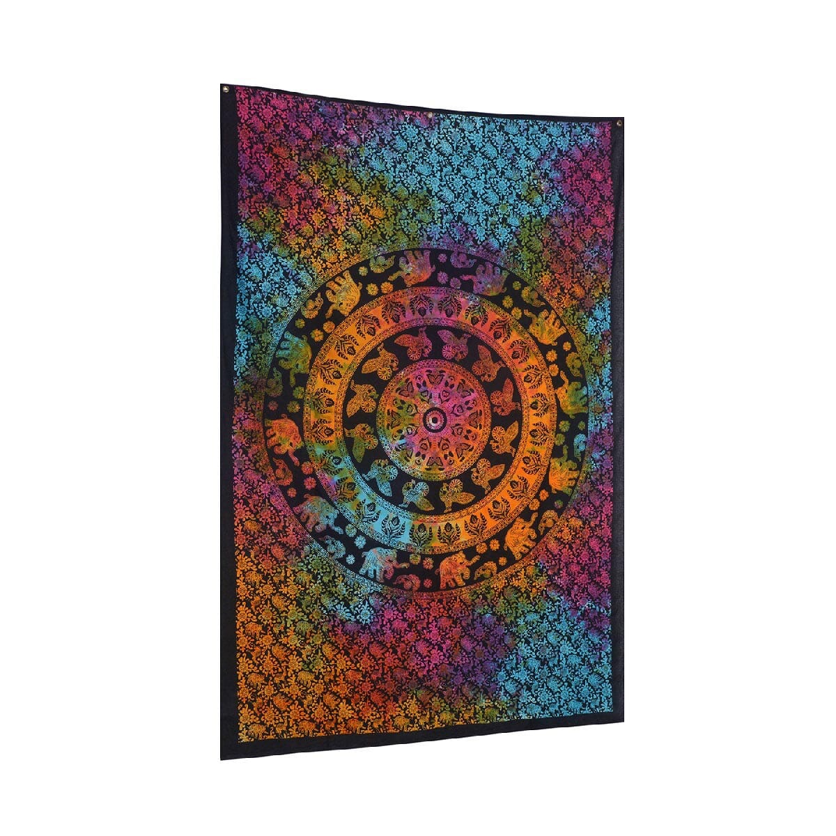 Multi Color Cotton Chakra Screen Printed Tie Dye Tapestry Wall Hanging image number 6