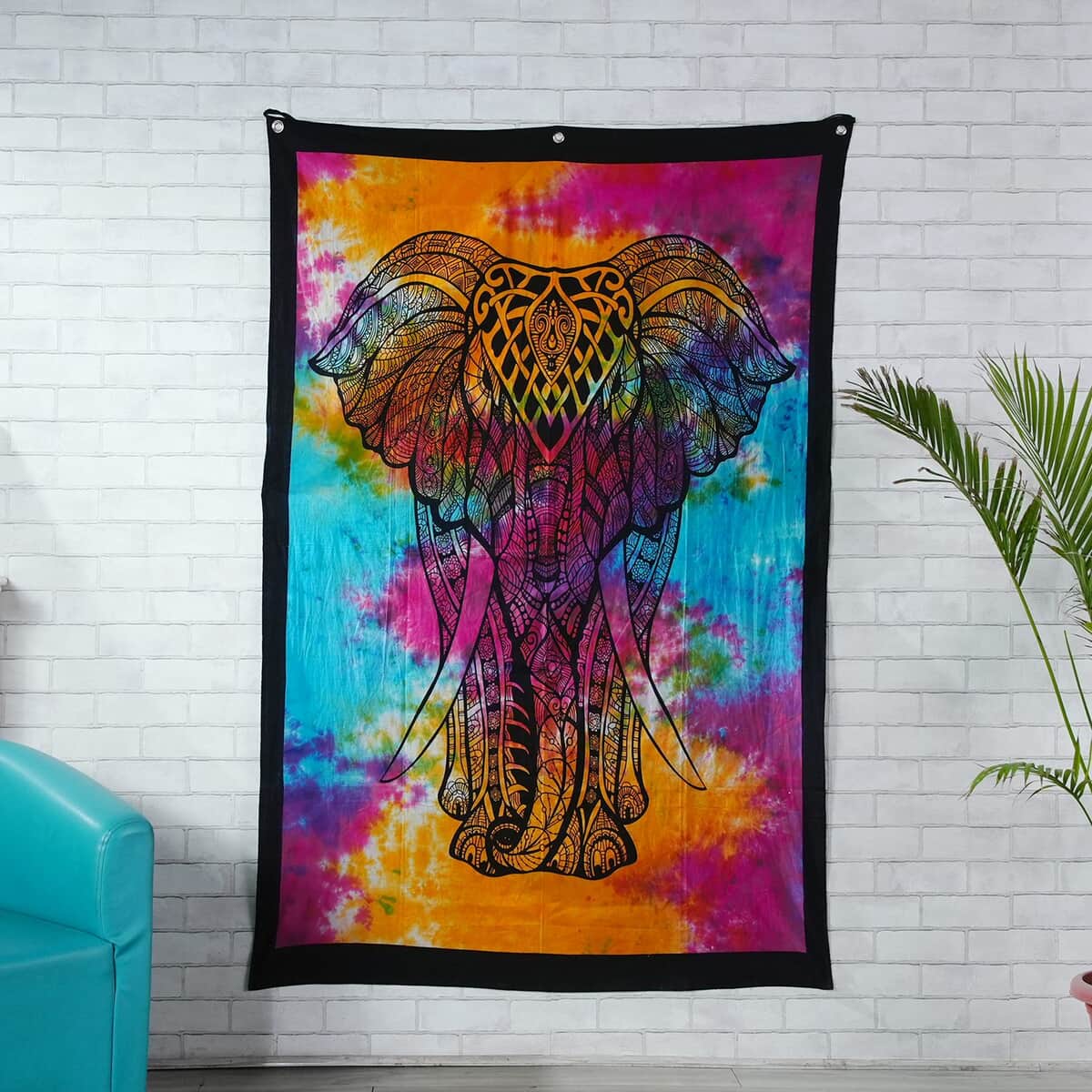 Multi Color Cotton Screen Printed Tie Dye Dreamcatcher Tapestry Wall Hanging (52x82) image number 1