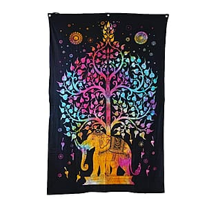 Multi Color Cotton Tree of Life Screen Printed Tie Dye Tapestry Wall Hanging
