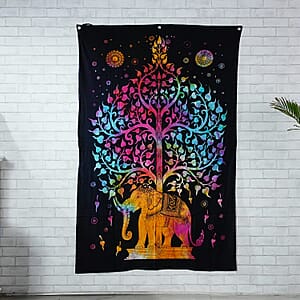 Multi Color Cotton Tree of Life Screen Printed Tie Dye Tapestry Wall Hanging