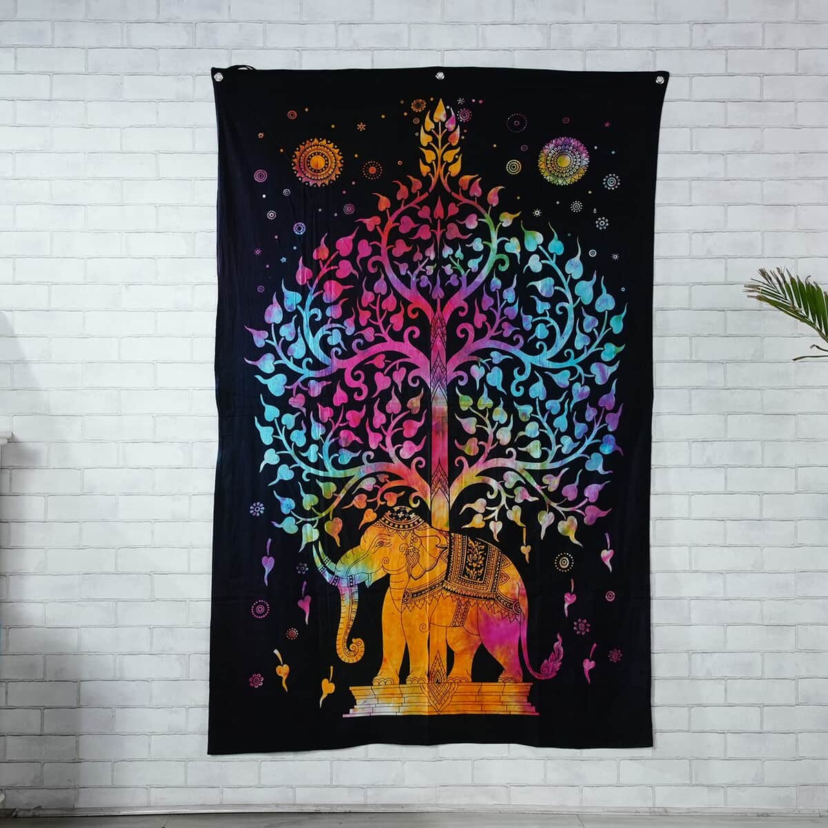 Multi Color Cotton Tree of Life Screen Printed Tie Dye Tapestry Wall Hanging image number 1