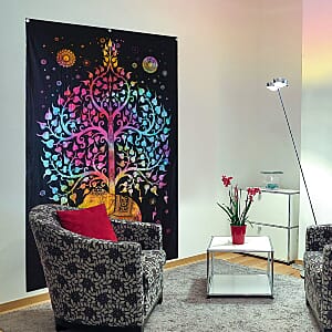 Multi Color Cotton Tree of Life Screen Printed Tie Dye Tapestry Wall Hanging