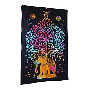 Multi Color Cotton Tree of Life Screen Printed Tie Dye Tapestry Wall Hanging