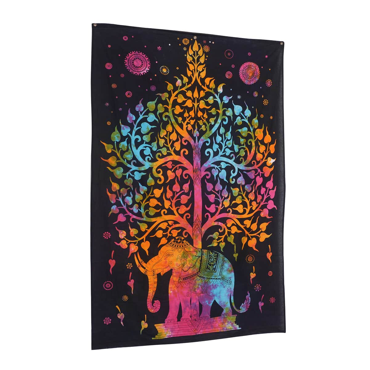 Multi Color Cotton Tree of Life Screen Printed Tie Dye Tapestry Wall Hanging image number 6