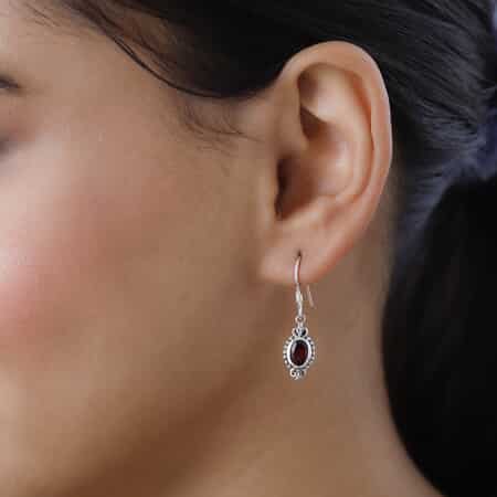 Premium Moazambique Garnet Earrings in Sterling Silver, Dangle Earrings, Solitaire Earrings Silver 2.00 ctw image number 1