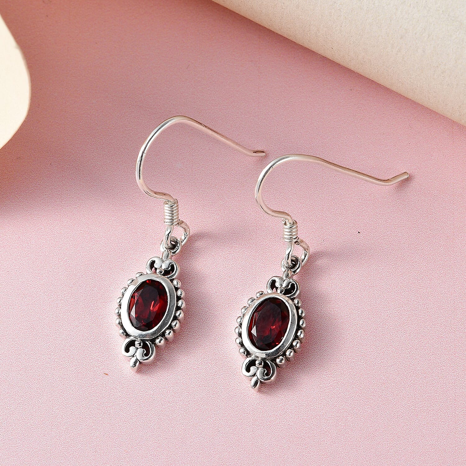 Premium Moazambique Garnet Earrings in Sterling Silver, Dangle Earrings, Solitaire Earrings Silver 2.00 ctw