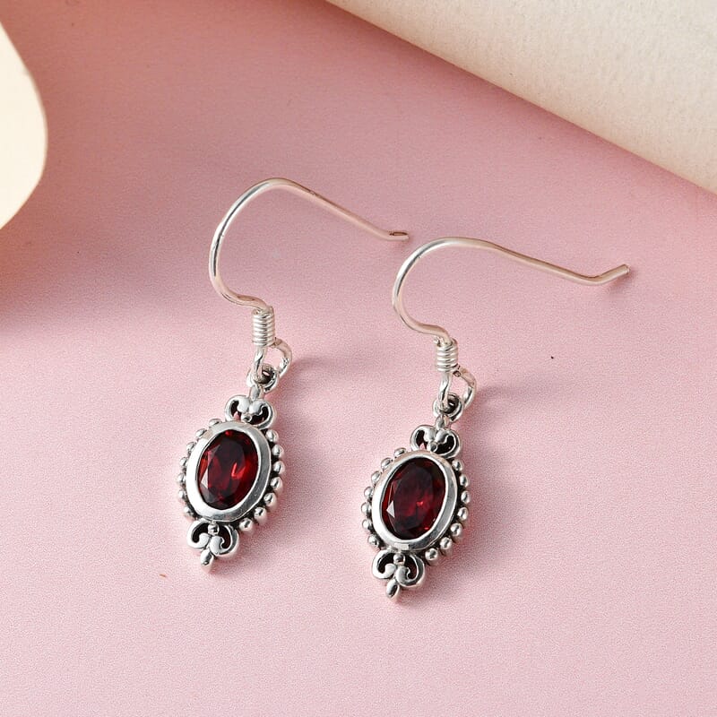 Premium Moazambique Garnet Earrings in Sterling Silver, Dangle Earrings, Solitaire Earrings Silver 2.00 ctw