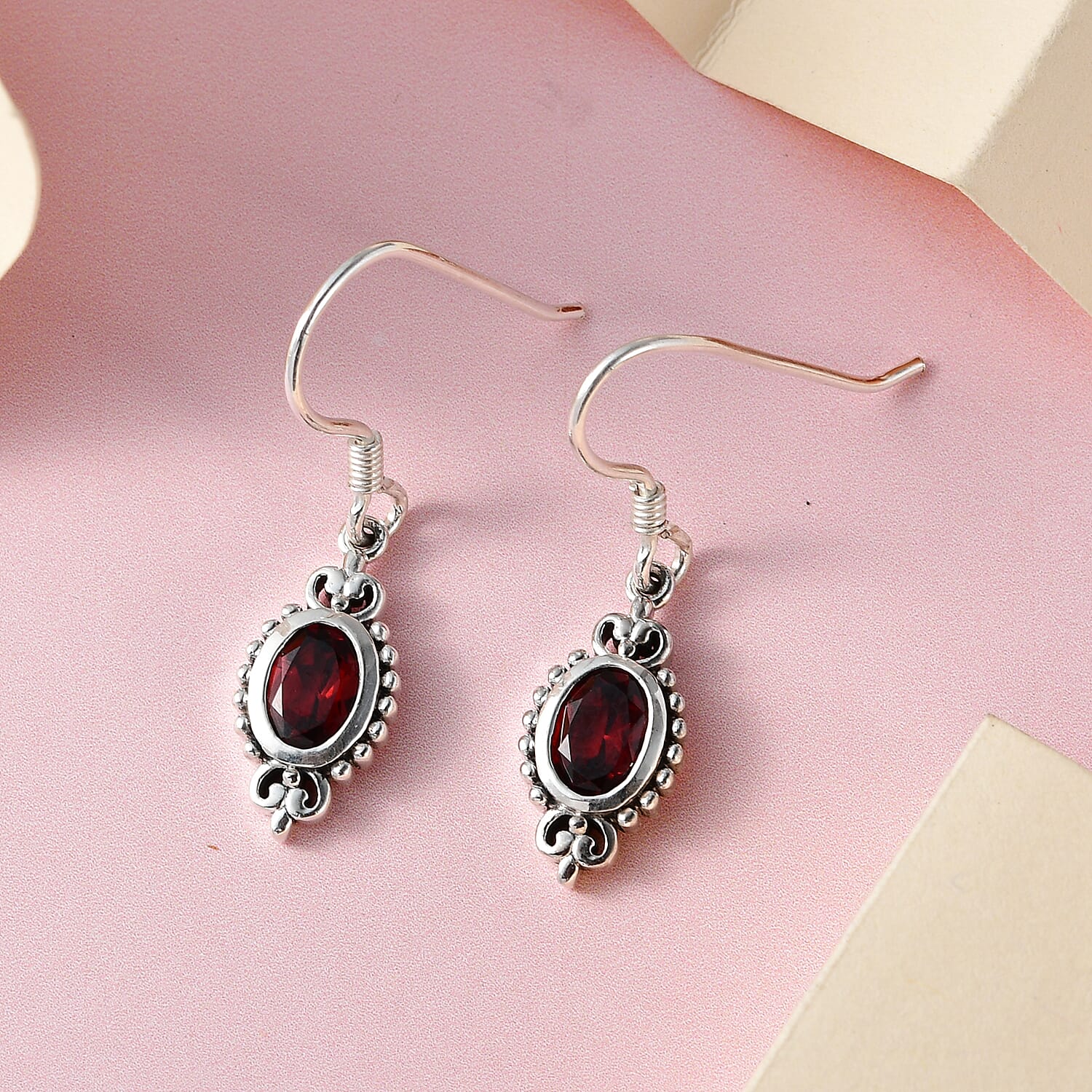 Premium Moazambique Garnet Earrings in Sterling Silver, Dangle Earrings, Solitaire Earrings Silver 2.00 ctw